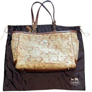Coach Vintage Y2K Signature Khaki Optic Print Large Tote Baby Bag Zipper Top